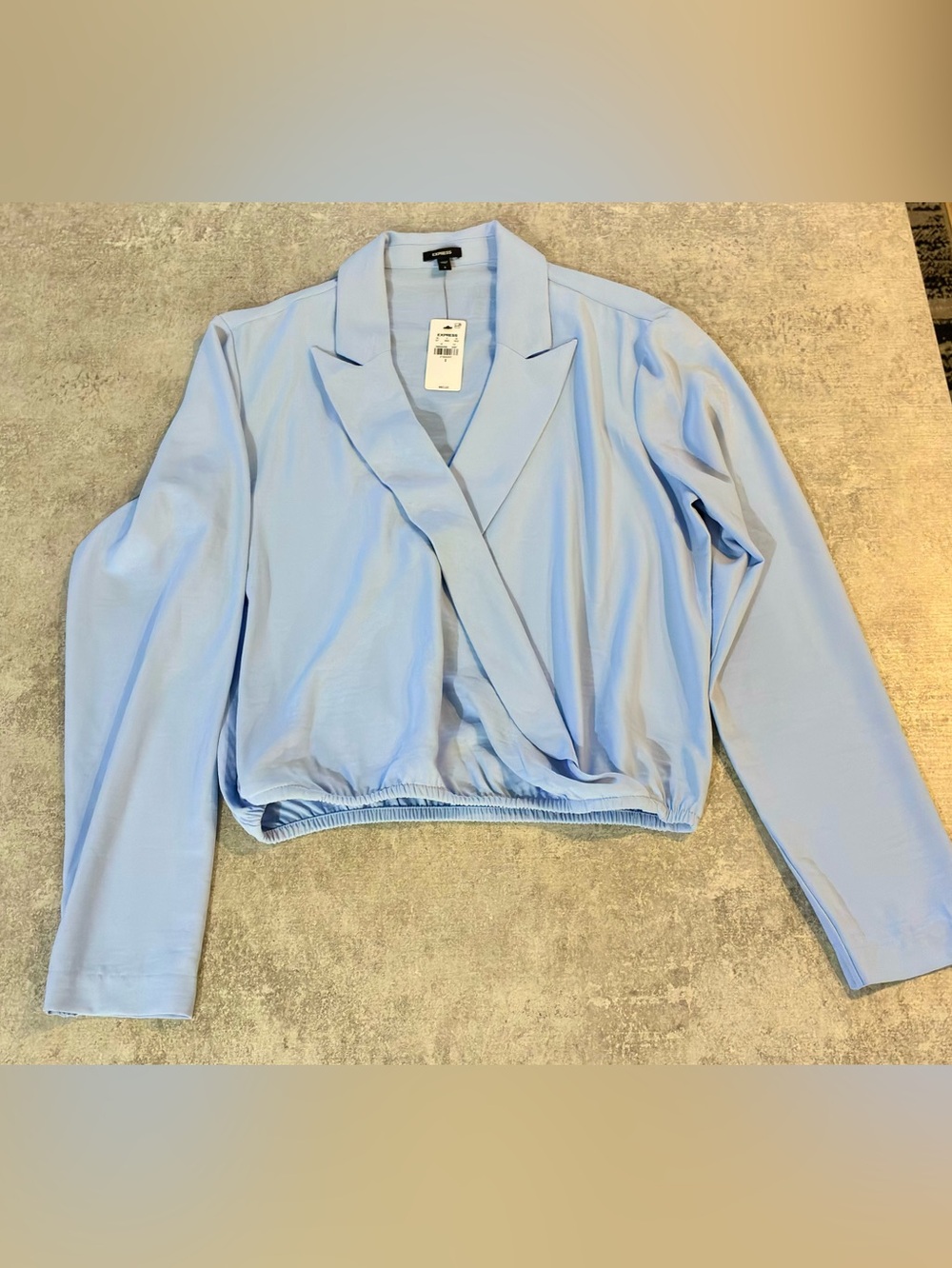 Express Light Blue Cropped Wrap Blouse
